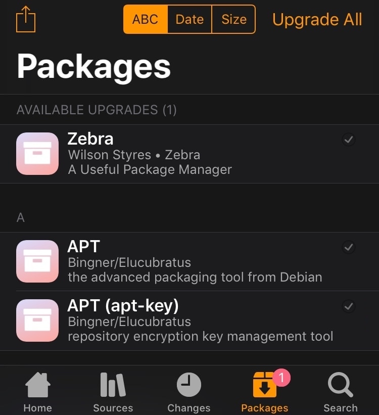 Zebra Package Manager for iOS 13